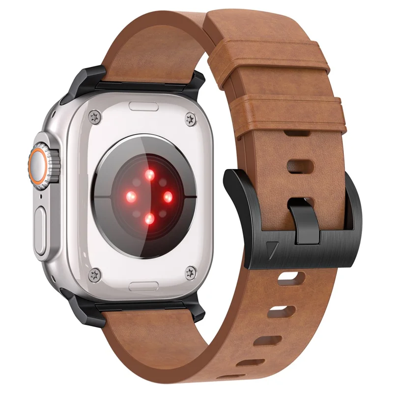 Waxed Genuine Cow Leather Watch Band for Apple Watch 10 46mm / Ultra 2 Ultra 49mm / 9 8 7 45mm / SE (2023) SE (2022) SE 6 5 4 44mm / 3 2 1 42mm - Brown