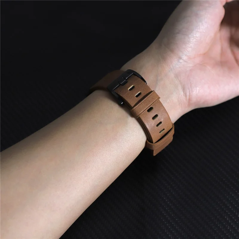 Waxed Genuine Cow Leather Watch Band for Apple Watch 10 46mm / Ultra 2 Ultra 49mm / 9 8 7 45mm / SE (2023) SE (2022) SE 6 5 4 44mm / 3 2 1 42mm - Brown