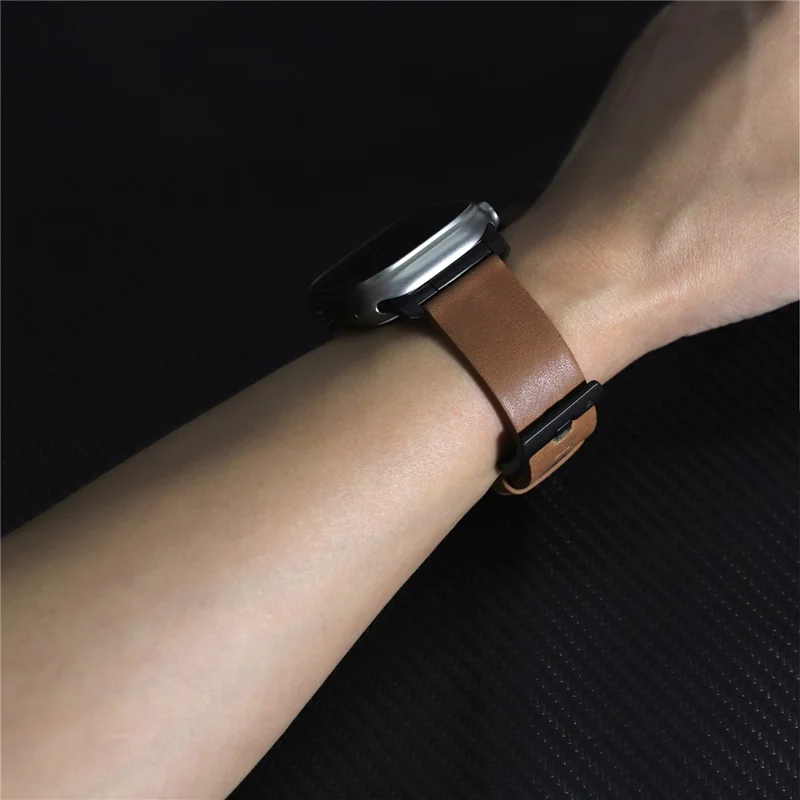 Waxed Genuine Cow Leather Watch Band for Apple Watch 10 46mm / Ultra 2 Ultra 49mm / 9 8 7 45mm / SE (2023) SE (2022) SE 6 5 4 44mm / 3 2 1 42mm - Brown