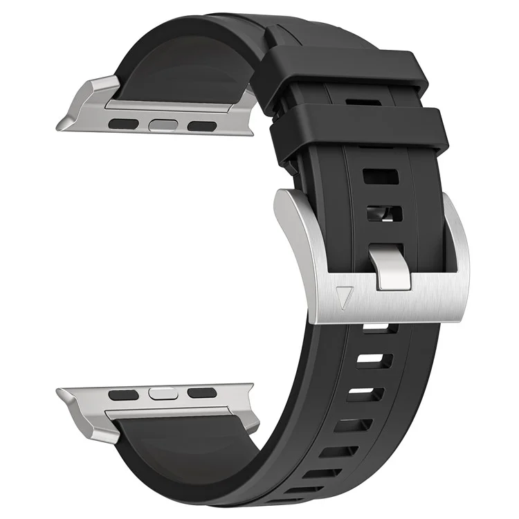 Silicone Strap for Apple Watch Series 10 46mm  /  Ultra 2 Ultra 49mm  /  Series 9 8 7 45mm  /  SE (2023) SE (2022) SE 6 5 4 44mm  /  3 2 1 42mm - Black+Silver Connector