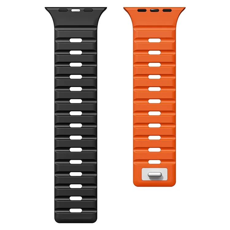 Bande magnétique pour Apple Watch Series 10 46mm / Ultra 2 Ultra 49mm / 9 8 7 45mm / SE (2023) SE (2022) SE 6 5 4 44mm / 3 2 1 42mm - Bracelet de montre en silicone respirant - Noir+Orange