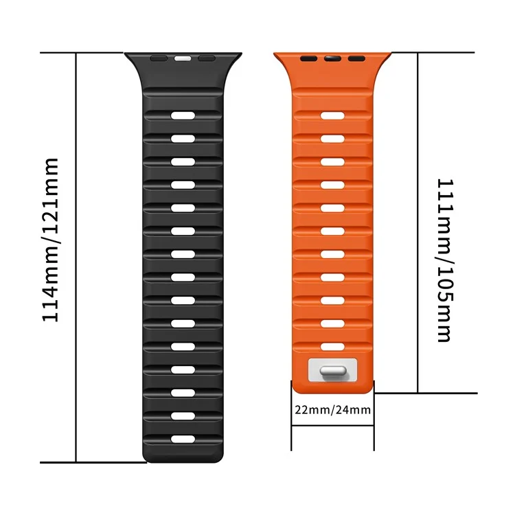 Bande magnétique pour Apple Watch Series 10 46mm / Ultra 2 Ultra 49mm / 9 8 7 45mm / SE (2023) SE (2022) SE 6 5 4 44mm / 3 2 1 42mm - Bracelet de montre en silicone respirant - Noir+Orange