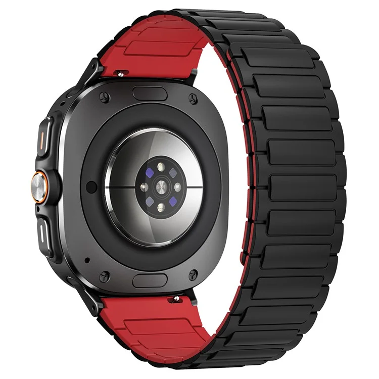 For Samsung Galaxy Watch Ultra 47mm Silicone Band Magnetic Sport Band Strap - Black+Red / Black Connector