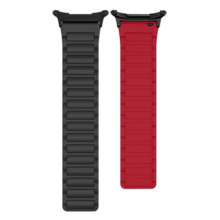 For Samsung Galaxy Watch Ultra 47mm Silicone Band Magnetic Sport Band Strap - Black+Red / Black Connector