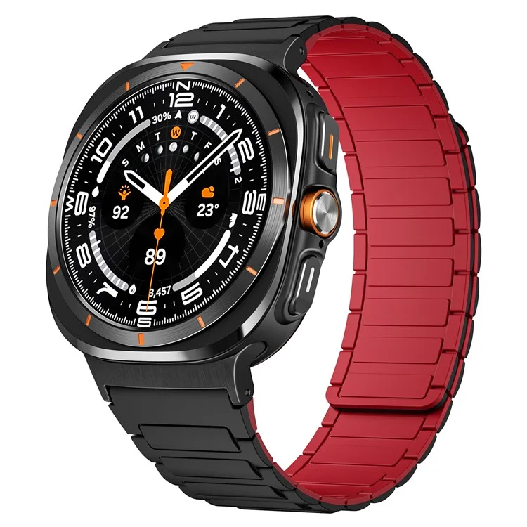 For Samsung Galaxy Watch Ultra 47mm Silicone Band Magnetic Sport Band Strap - Black+Red / Black Connector