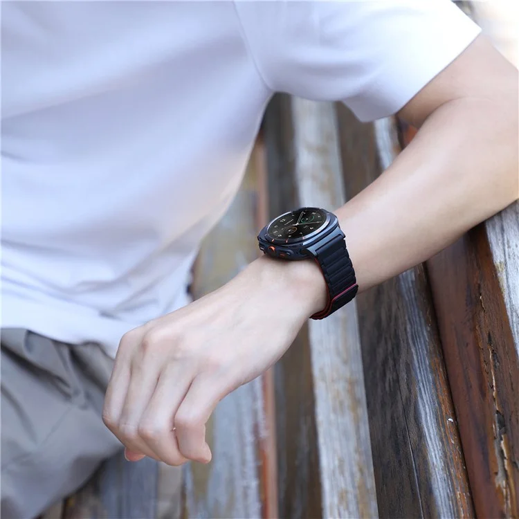 For Samsung Galaxy Watch Ultra 47mm Silicone Band Magnetic Sport Band Strap - Black+Red / Black Connector