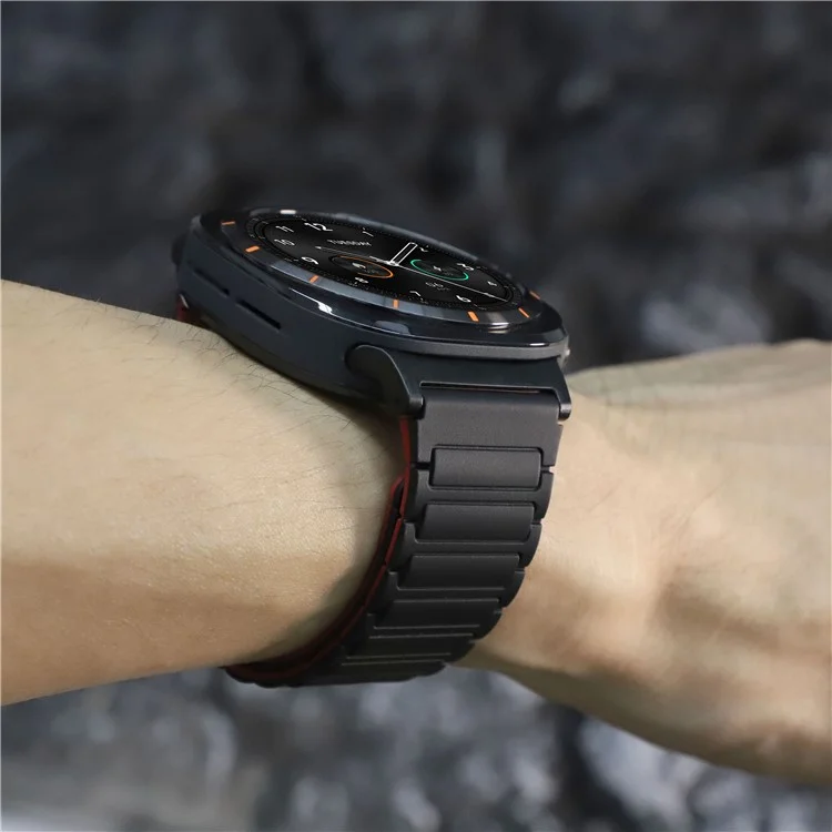 For Samsung Galaxy Watch Ultra 47mm Silicone Band Magnetic Sport Band Strap - Black+Red / Black Connector