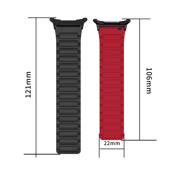 For Samsung Galaxy Watch Ultra 47mm Silicone Band Magnetic Sport Band Strap - Black+Red / Black Connector
