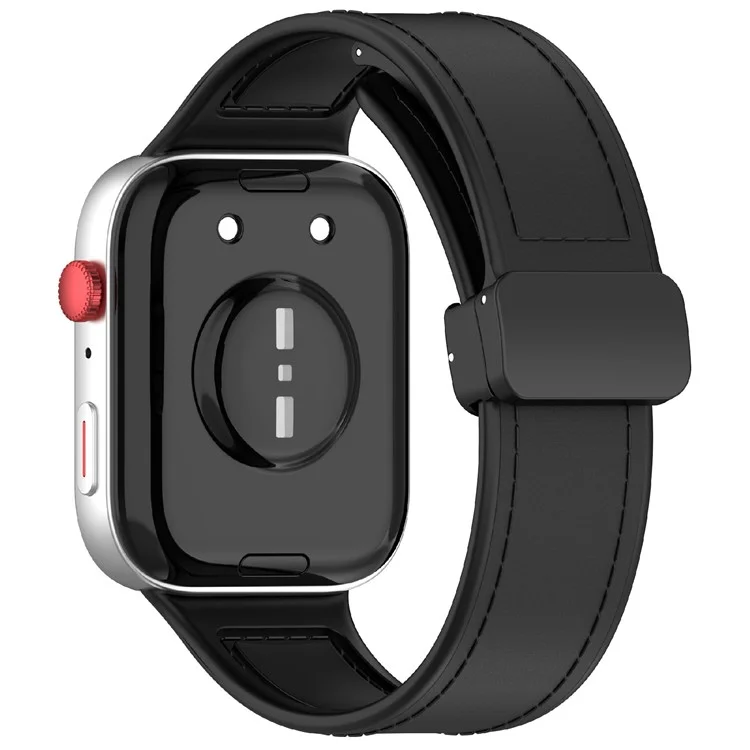 For Huawei Watch Fit 3 Watch Band Magnetic Buckle Leather Coated Silicone Strap with Metal Connector - Black