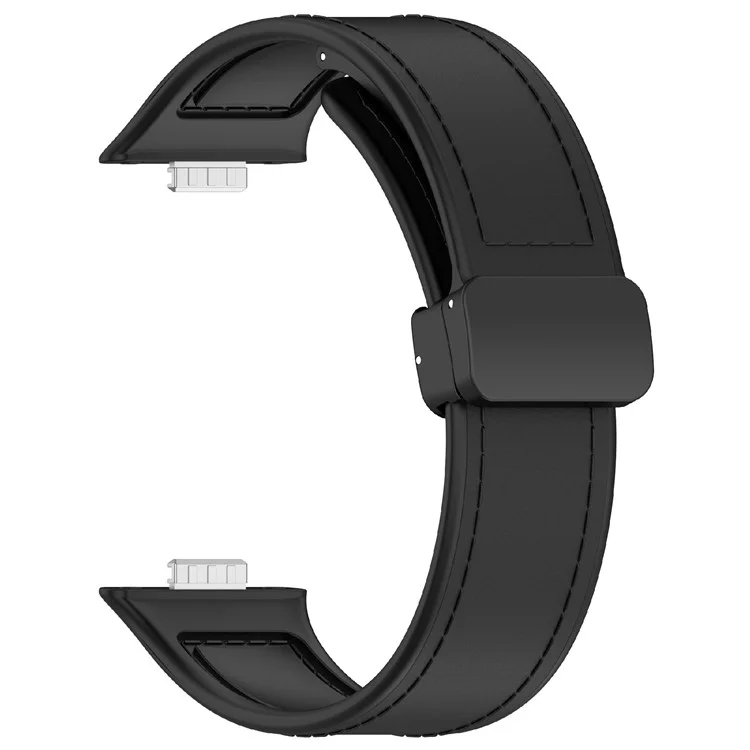 For Huawei Watch Fit 3 Watch Band Magnetic Buckle Leather Coated Silicone Strap with Metal Connector - Black