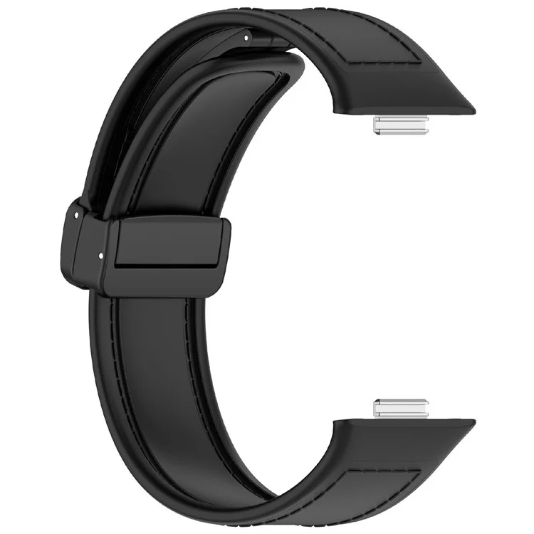 For Huawei Watch Fit 3 Watch Band Magnetic Buckle Leather Coated Silicone Strap with Metal Connector - Black