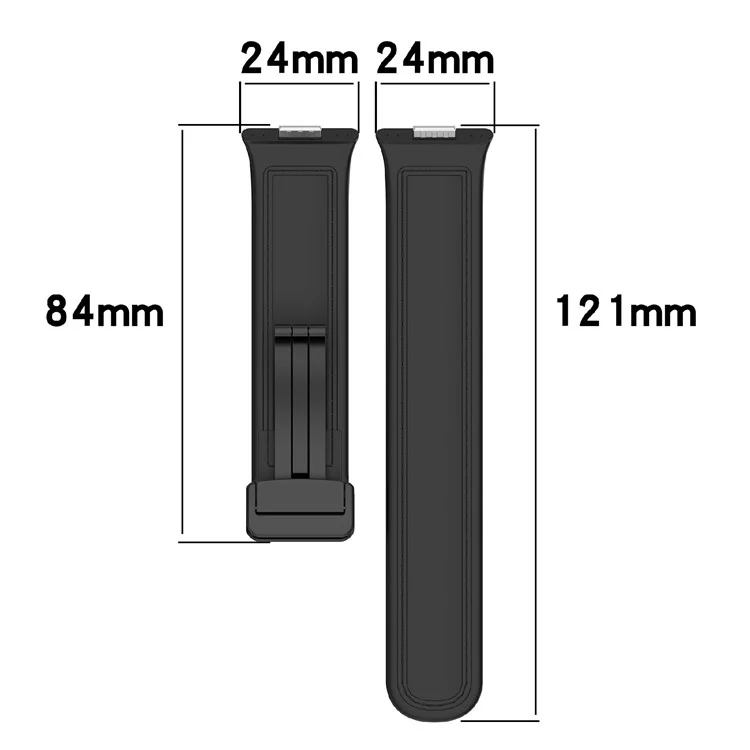 For Huawei Watch Fit 3 Watch Band Magnetic Buckle Leather Coated Silicone Strap with Metal Connector - Black