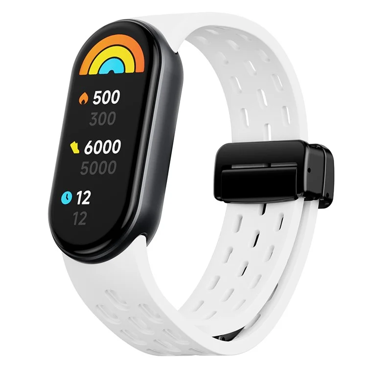 Silikonarmband für Xiaomi Smart Band 9 NFC / Band 9 / Band 8 mit hohlem, atmungsaktivem Magnetverschluss - Weiß