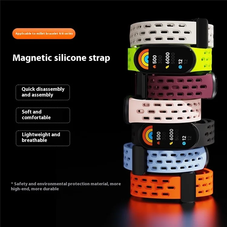 Silikonarmband für Xiaomi Smart Band 9 NFC / Band 9 / Band 8 mit hohlem, atmungsaktivem Magnetverschluss - Weiß