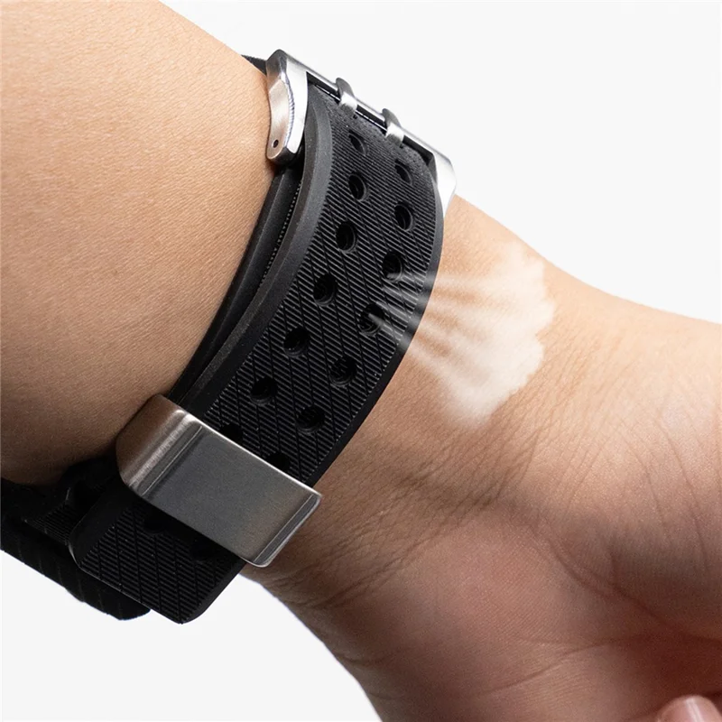Silicone Strap for Apple Watch Series 10 46mm  /  Ultra 2 Ultra 49mm  /  9 8 7 45mm  /  SE (2023) SE (2022) SE 6 5 4 44mm  /  3 2 1 42mm with Silver Buckle and Connector - Black