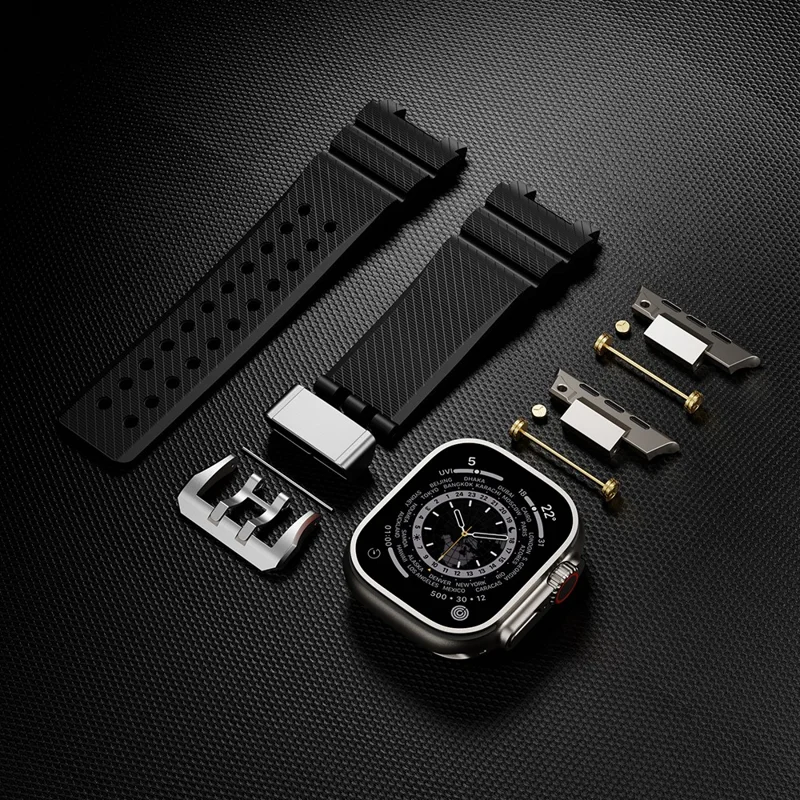 Bulk Purchasing Silicone Strap with Silver Connector for Apple Watch Series 10 Ultra 9 8 7 SE 6 5 4 3 2 1 46mm 49mm 45mm 44mm 42mm - Black