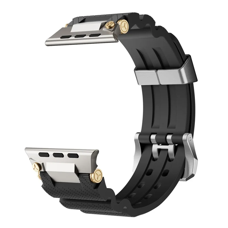 Bulk Purchasing Silicone Strap with Silver Connector for Apple Watch Series 10 Ultra 9 8 7 SE 6 5 4 3 2 1 46mm 49mm 45mm 44mm 42mm - Black