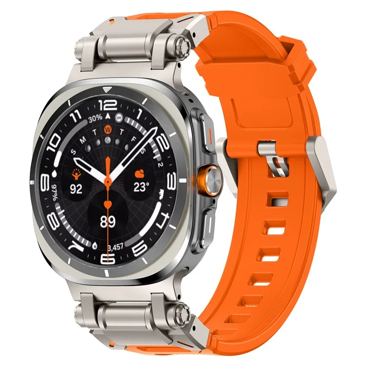 Achat groupé pour bracelet de montre de style mécanique en TPU pour Samsung Galaxy Watch Ultra 47 mm (avec boucle et connecteur en titane) - Titane+Orange