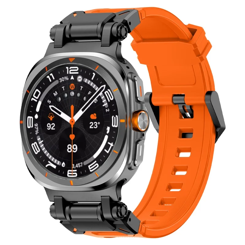 Bulk Purchasing For Samsung Galaxy Watch Ultra 47mm Mecha Style TPU Watch Strap (With Black Buckle and Connector) - Black+Orange