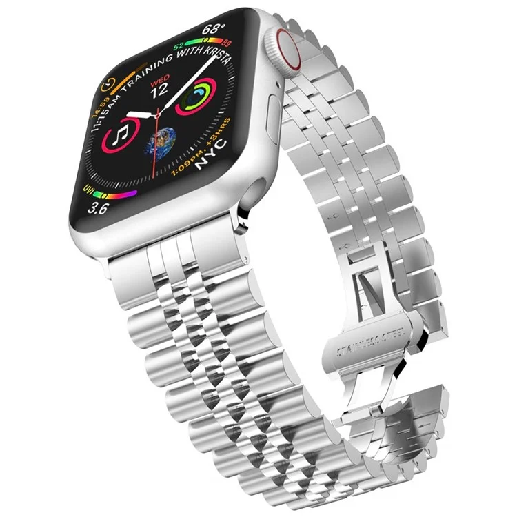 Браслет для часов из нержавеющей стали с 5 бусинами для Apple Watch Series 10 42мм / 9 8 7 41мм / 6 5 4 SE SE (2022) SE (2023) 40мм / 3 2 1 38мм - Серебристый