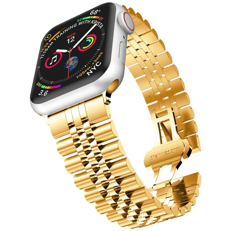 New Style Stainless Steel Watch Strap for Apple Watch Ultra 49mm / Ultra 2 49mm / Series 9 45mm / SE (2023) 44mm / Series 8 / 7 45mm 6 / 5 / 4 / SE / SE (2022) 44m, Series 3 / 2 / 1 42mm - Gold