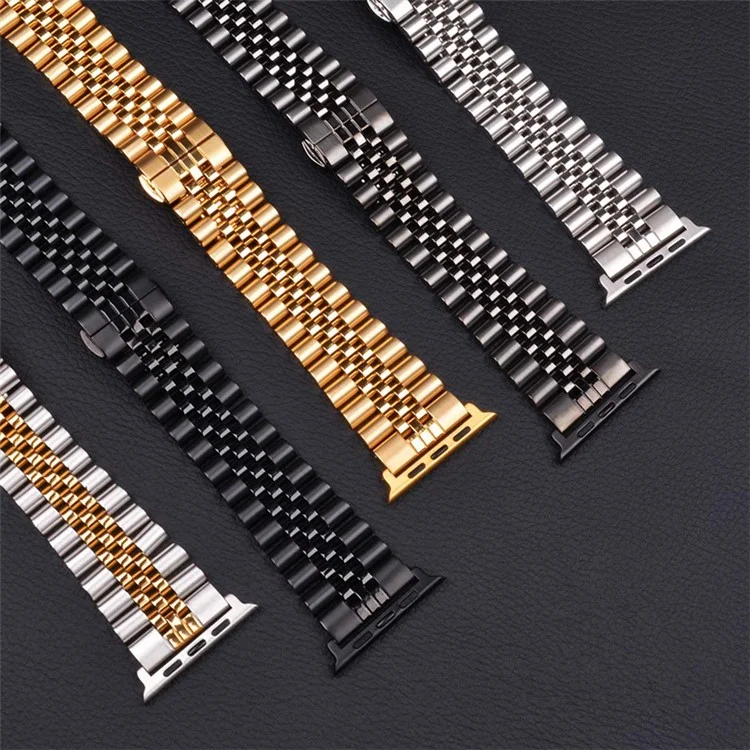 New Style Stainless Steel Watch Strap for Apple Watch Ultra 49mm / Ultra 2 49mm / Series 9 45mm / SE (2023) 44mm / Series 8 / 7 45mm 6 / 5 / 4 / SE / SE (2022) 44m, Series 3 / 2 / 1 42mm - Gold