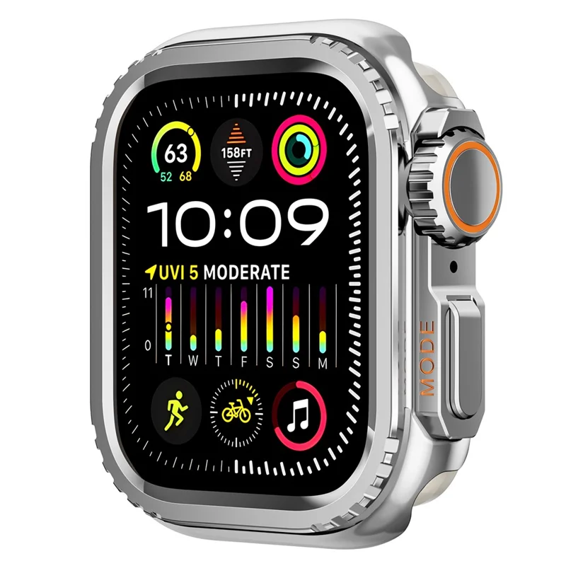 Metal Case for Apple Watch Series 9 / 8 / 7 45mm Sport Watch Protective Cover - Glossy Silver