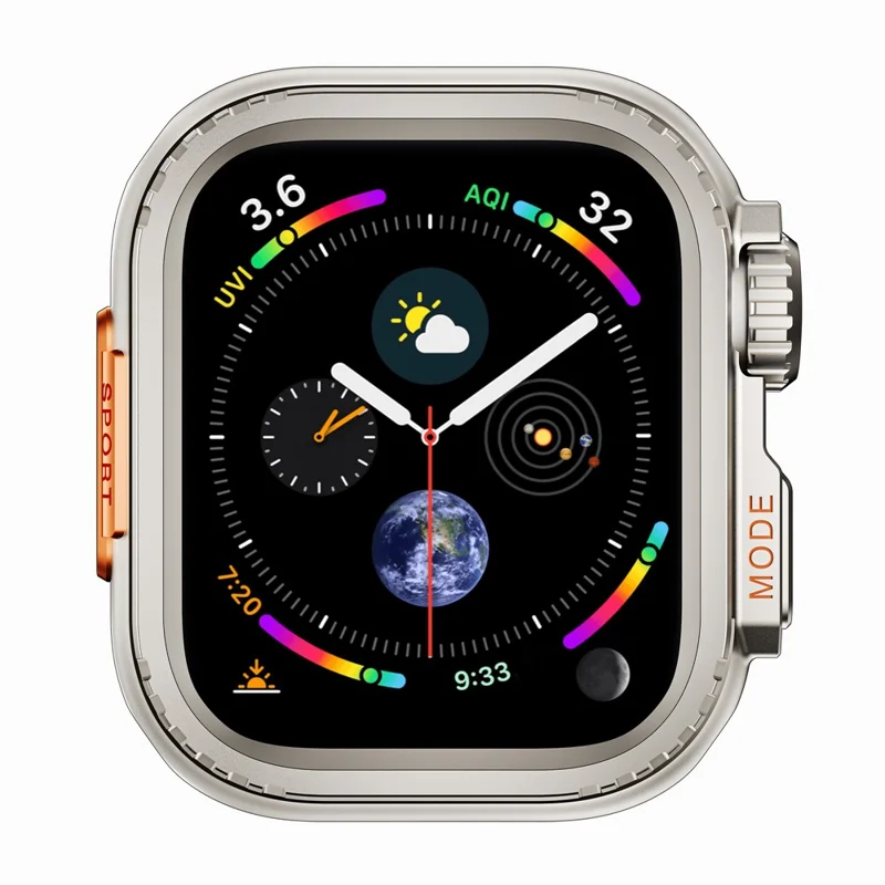 Metal Case for Apple Watch Series 9 / 8 / 7 45mm Sport Watch Protective Cover - Titanium