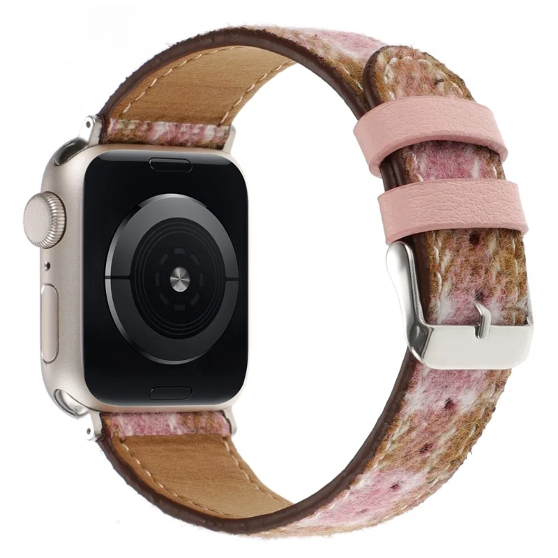 Watchband For Apple Watch Series 10 42mm  /  9 8 7 41mm  /  SE 6 5 4 40mm  /  3 2 1 38mm Wool Fabric Grid Watch Strap - Grid Pink