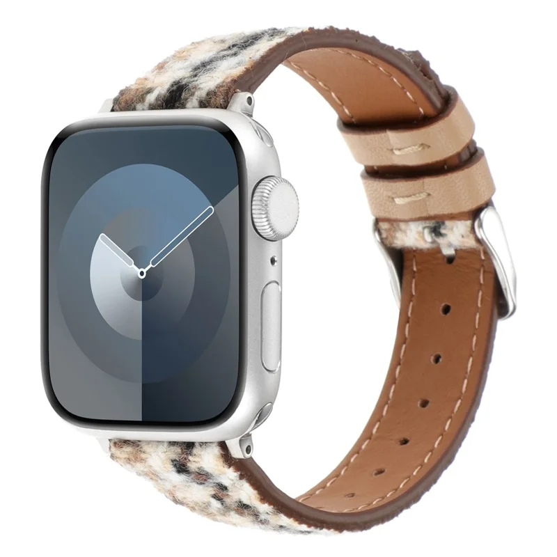 Armband für Apple Watch Series 10 42mm / 9 8 7 41mm / SE 6 5 4 40mm / 3 2 1 38mm Gitter-Leder-Woll-Armband - Weiß Braun