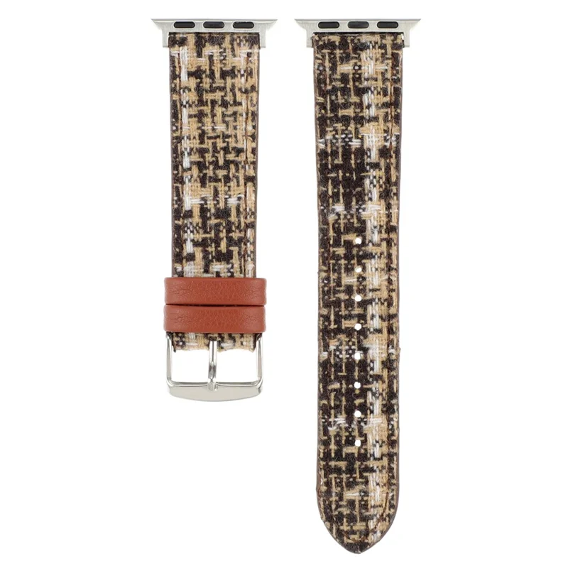 Plaid Texture Wool+Leather Strap for Apple Watch Ultra 3 2 1 49mm / Series 11 10 46mm / 9 8 7 45mm / SE3 SE2 SE 6 5 4 44mm / 3 2 1 42mm - Coffee