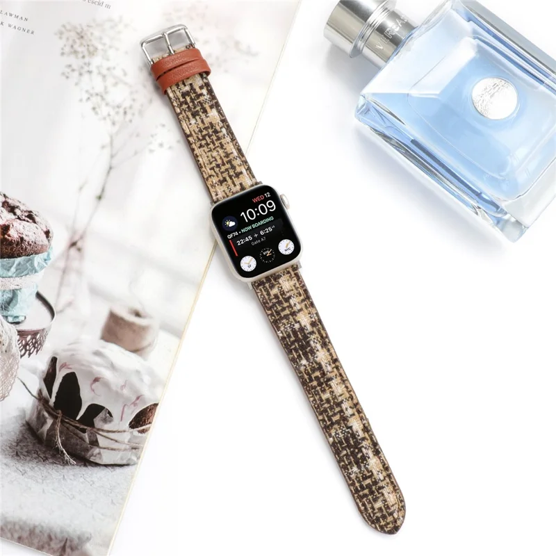 Plaid Texture Wool+Leather Strap for Apple Watch Ultra 3 2 1 49mm / Series 11 10 46mm / 9 8 7 45mm / SE3 SE2 SE 6 5 4 44mm / 3 2 1 42mm - Coffee