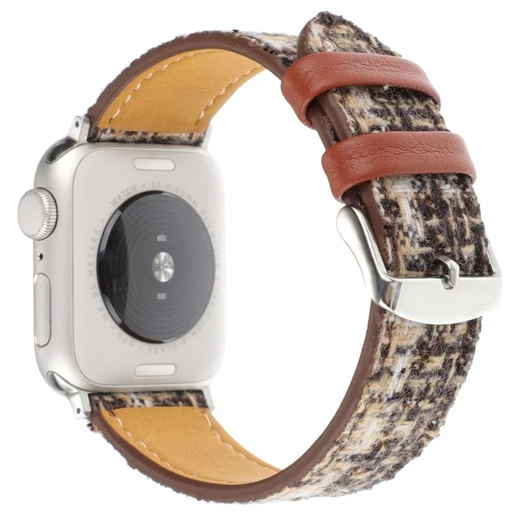 Plaid Texture Wool+Leather Strap for Apple Watch Series 10 42mm  /  9 8 7 41mm  /  SE (2023) SE (2022) SE 6 5 4 40mm  /  3 2 1 38mm - Coffee