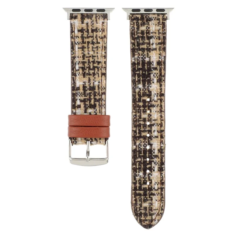 Plaid Texture Wool+Leather Strap for Apple Watch Series 10 42mm  /  9 8 7 41mm  /  SE (2023) SE (2022) SE 6 5 4 40mm  /  3 2 1 38mm - Coffee