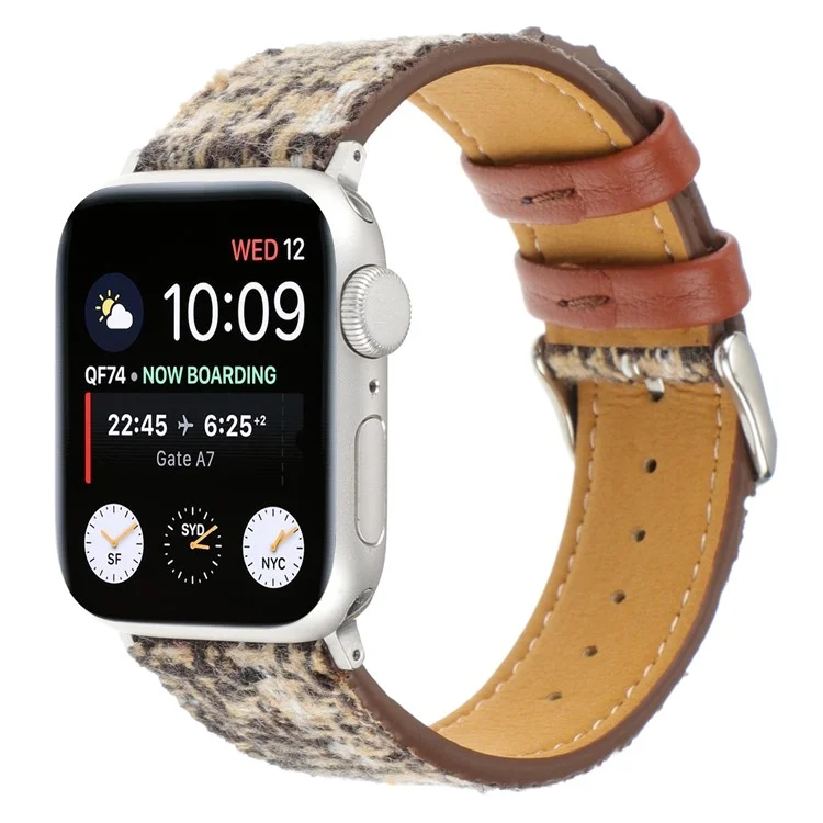 Plaid Texture Wool+Leather Strap for Apple Watch Series 10 42mm  /  9 8 7 41mm  /  SE (2023) SE (2022) SE 6 5 4 40mm  /  3 2 1 38mm - Coffee