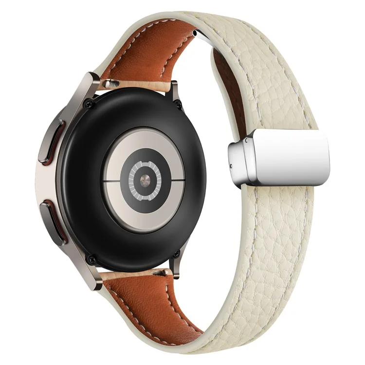 Correa de cuero con textura de litchi de 20 mm con hebilla plegable para Samsung Galaxy Watch6 / Watch6 Classic - Beige