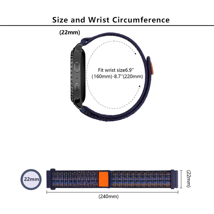 Bulk Purchasing 22mm Nylon Loop Watch Band For Huawei Watch GT5 Pro 46mm  /  Samsung Galaxy Watch3 45mm  /  Amazfit GTR 4 - Midnight