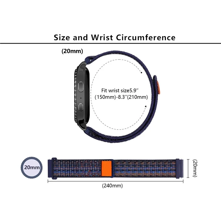 Compre por mayor 20mm Nylon Loop Banda de reloj para Samsung Galaxy Watch7 / Galaxy Watch FE / Huawei Watch GT 3 42mm - Verde oscuro / Naranja