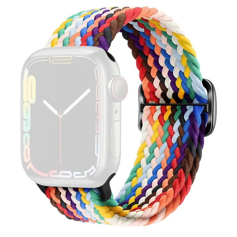 Achetez en gros un bracelet de montre pour Apple Watch Série 10 42mm / 9 8 7 41mm / SE (2023) SE (2022) SE 6 5 4 40mm / 3 2 1 38mm, bracelet tressé en nylon - Arc-en-ciel officiel