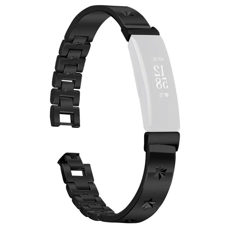 For Fitbit Inspire / Inspire HR Replacement Strap Metal Watch Band Snowflake Pattern - Black