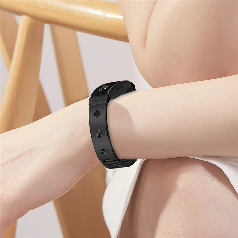For Fitbit Inspire / Inspire HR Replacement Strap Metal Watch Band Snowflake Pattern - Black