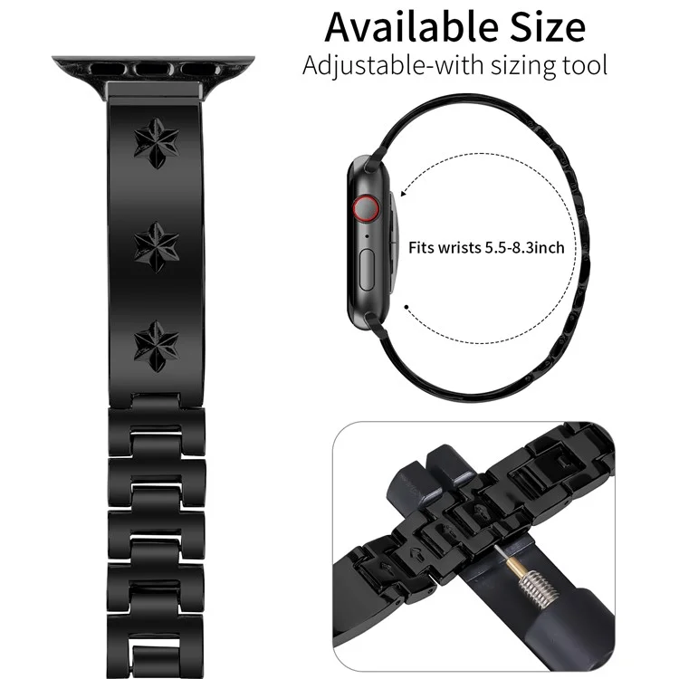 Bracelet de remplacement pour Apple Watch Series 10 46mm / Ultra 2 / Ultra 49mm / 9 8 7 45mm / SE (2023) SE (2022) SE 6 5 4 44mm / 3 2 1 42mm - Bracelet de montre en métal noir