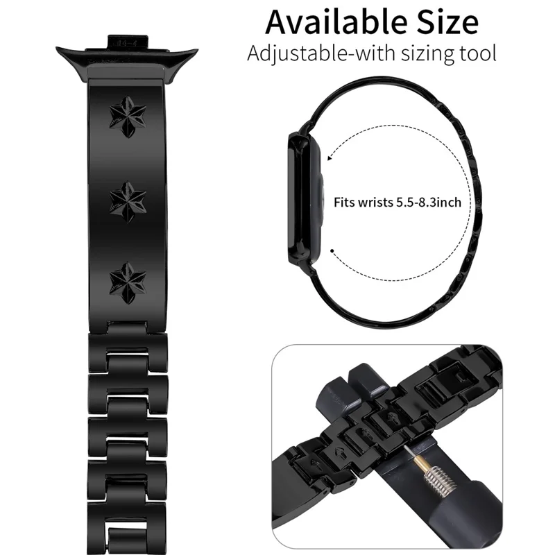 Replacement Strap for Xiaomi Smart Band 8 Pro Metal Watch Band Snowflake Pattern - Black