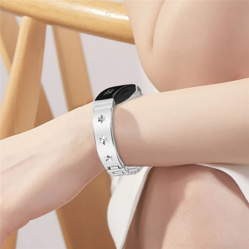 For Fitbit Inspire 2 Replacement Strap Metal Watch Band Snowflake Pattern, Silver