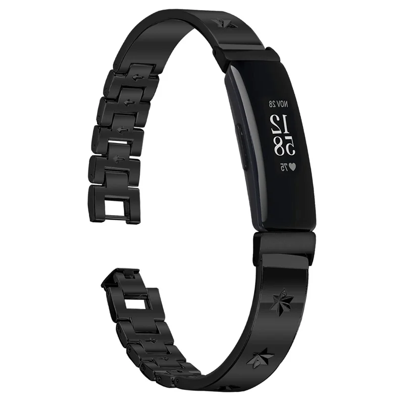 For Fitbit Inspire 2 Replacement Strap Metal Watch Band Snowflake Pattern - Black