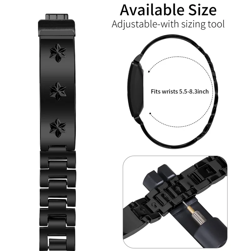 For Fitbit Inspire 2 Replacement Strap Metal Watch Band Snowflake Pattern - Black