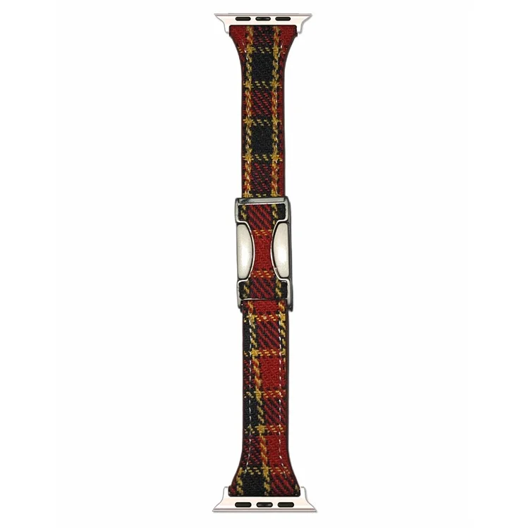 Wool Strap for Apple Watch Series 10 46mm  /  Ultra 2  /  Ultra 49mm  /  9 8 7 45mm  /  SE (2023) SE (2022) SE 6 5 4 44mm  /  3 2 1 42mm Magnetic Buckle Plaid Texture - Red