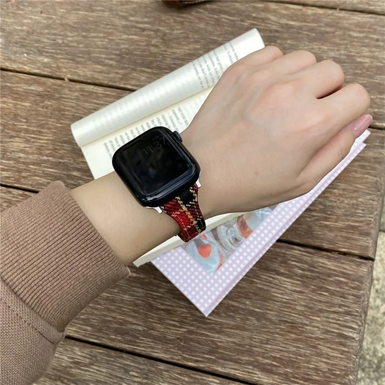 Wool Strap for Apple Watch Series 10 46mm  /  Ultra 2  /  Ultra 49mm  /  9 8 7 45mm  /  SE (2023) SE (2022) SE 6 5 4 44mm  /  3 2 1 42mm Magnetic Buckle Plaid Texture - Red