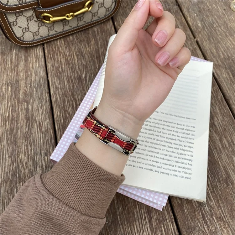 Wool Strap for Apple Watch Series 10 46mm  /  Ultra 2  /  Ultra 49mm  /  9 8 7 45mm  /  SE (2023) SE (2022) SE 6 5 4 44mm  /  3 2 1 42mm Magnetic Buckle Plaid Texture - Red