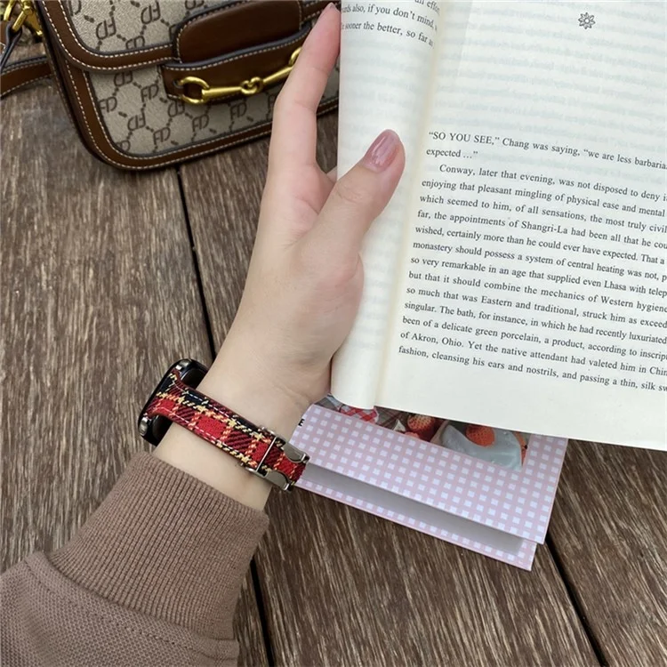 Wool Strap for Apple Watch Series 10 46mm  /  Ultra 2  /  Ultra 49mm  /  9 8 7 45mm  /  SE (2023) SE (2022) SE 6 5 4 44mm  /  3 2 1 42mm Magnetic Buckle Plaid Texture - Red